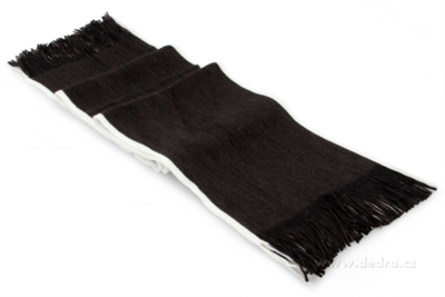 Pletený šál s bílým okrajem černý  - zobrazit detaily