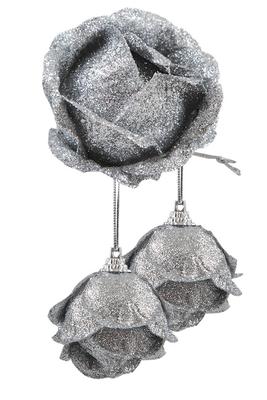 3 ks ozdob poupě růže stříbrná  - zobrazit detaily