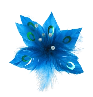 Modrá květina  z peříček  s perlovou přízdobou  - zobrazit detaily