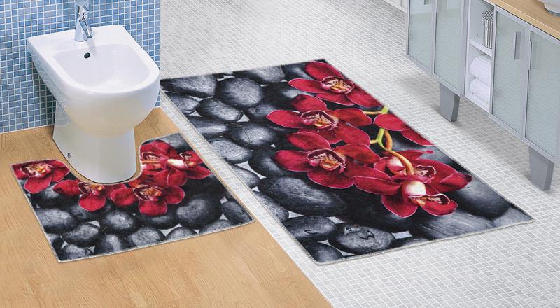 Koupelnové předložky 3D Tisk 60x100, 60x50 cm WC orchidea