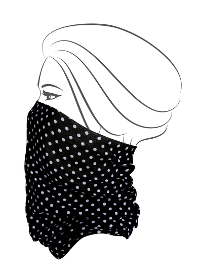 Multifunkční šátek průměr 45 - 70 cm, délka cca 50 cm černý s bílým puntíkem