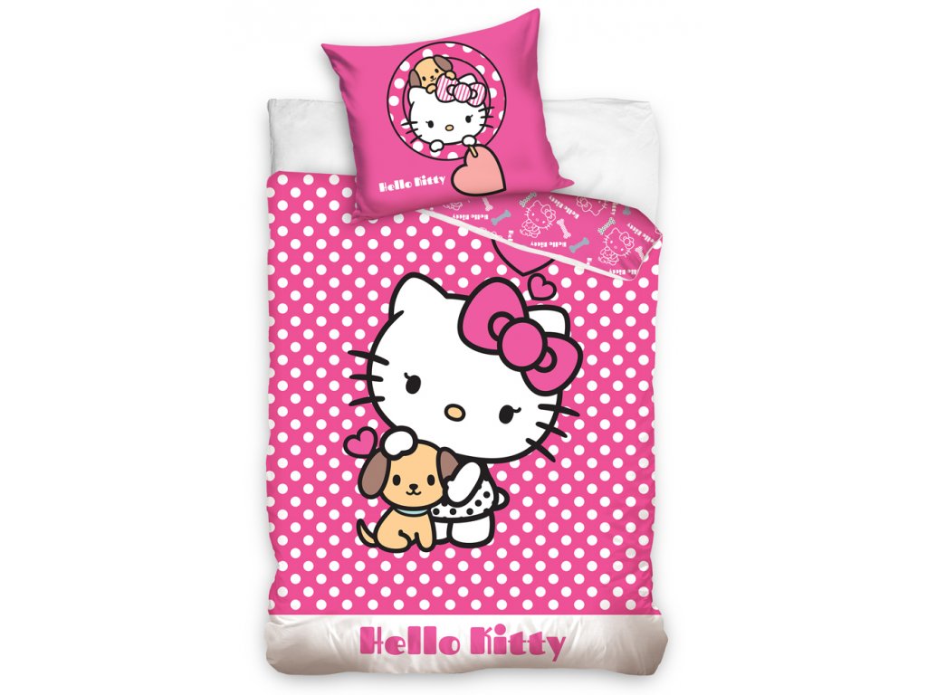 Povlečení Hello Kitty Puppie 70x90, 140x200 cm růžová