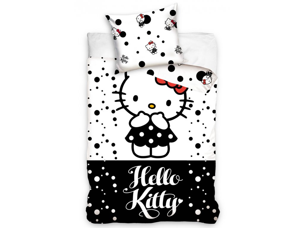 Povlečení Hello Kitty Red Bow 70x90, 140x200 cm bílá-černá