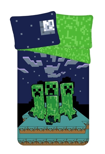 Povlečení Minecraft Sssleep Tight 140x200, 70x90 cm zelená-modrá